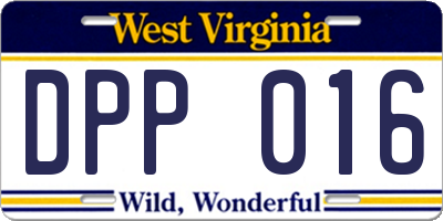 WV license plate DPP016