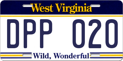 WV license plate DPP020