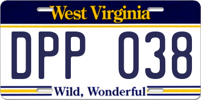 WV license plate DPP038