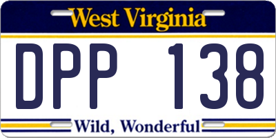 WV license plate DPP138