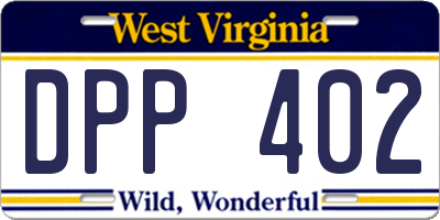 WV license plate DPP402