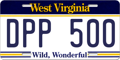 WV license plate DPP500