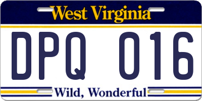 WV license plate DPQ016