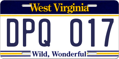 WV license plate DPQ017