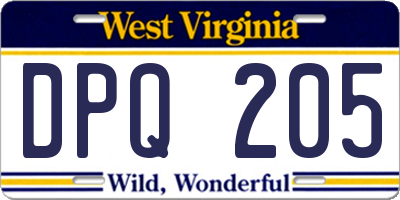 WV license plate DPQ205