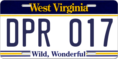 WV license plate DPR017