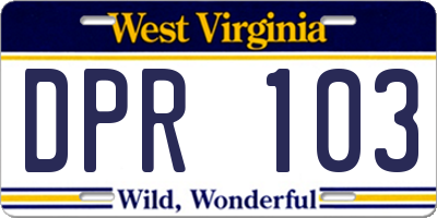 WV license plate DPR103
