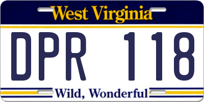 WV license plate DPR118