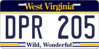 WV license plate DPR205