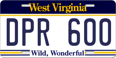 WV license plate DPR600