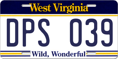 WV license plate DPS039