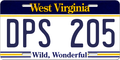 WV license plate DPS205