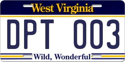 WV license plate DPT003