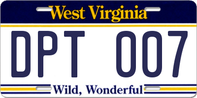 WV license plate DPT007