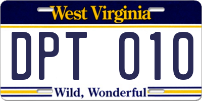 WV license plate DPT010