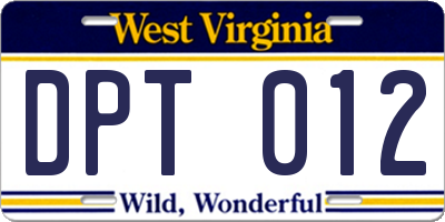 WV license plate DPT012