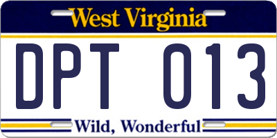 WV license plate DPT013