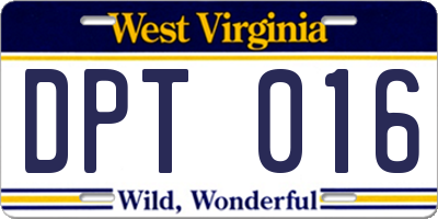 WV license plate DPT016