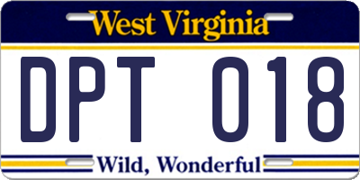 WV license plate DPT018