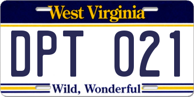 WV license plate DPT021