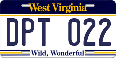 WV license plate DPT022