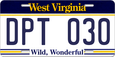 WV license plate DPT030