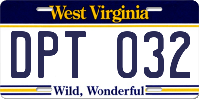 WV license plate DPT032