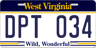 WV license plate DPT034