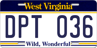 WV license plate DPT036