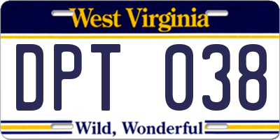 WV license plate DPT038
