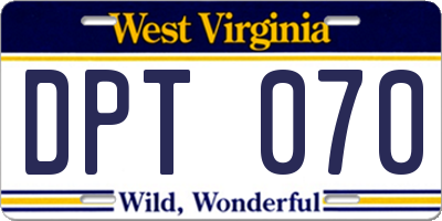 WV license plate DPT070