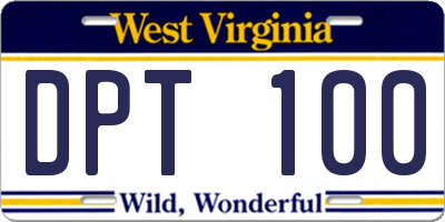 WV license plate DPT100