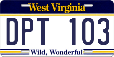 WV license plate DPT103