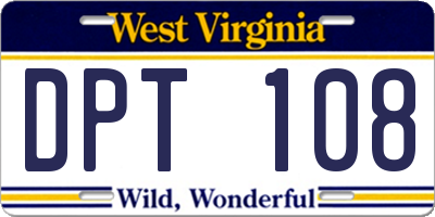 WV license plate DPT108