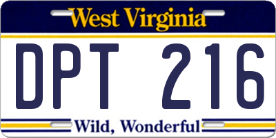 WV license plate DPT216