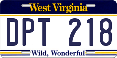 WV license plate DPT218