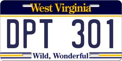 WV license plate DPT301