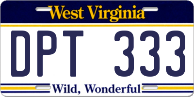 WV license plate DPT333