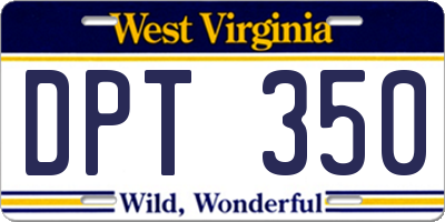 WV license plate DPT350