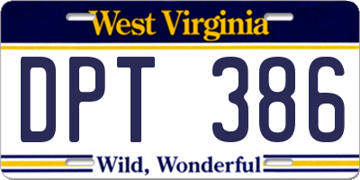 WV license plate DPT386
