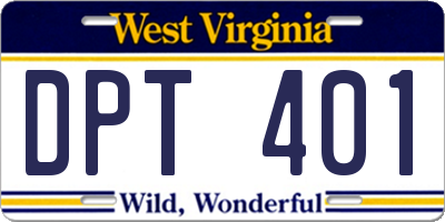 WV license plate DPT401