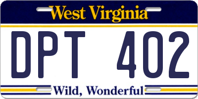WV license plate DPT402