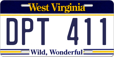 WV license plate DPT411