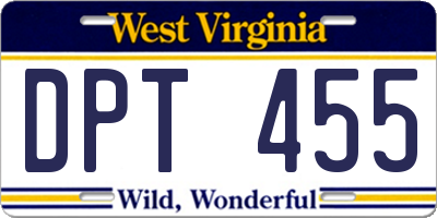 WV license plate DPT455