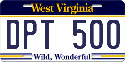 WV license plate DPT500