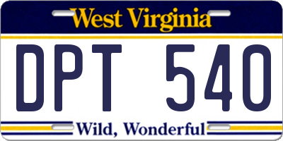 WV license plate DPT540