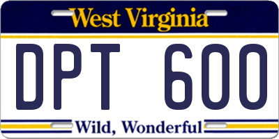 WV license plate DPT600