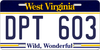 WV license plate DPT603