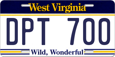 WV license plate DPT700