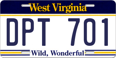 WV license plate DPT701